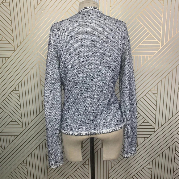 Escada Harbor Blue Tweed Fringe Knit Sweater Blazer Jacket Size US Small - Picture 5 of 11